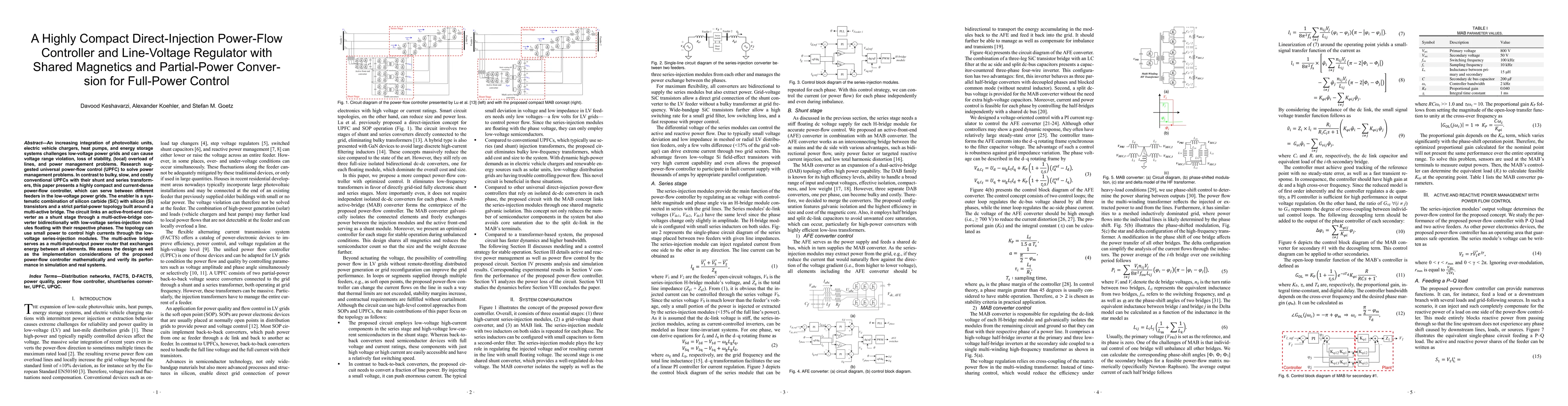 Thumbnail for A Highly Compact Direct-Injection Power-Flow Controller and Line-Voltage
  Regulator with Shared Magnetics and Partial-Power Conversion for Full-Power
  Control