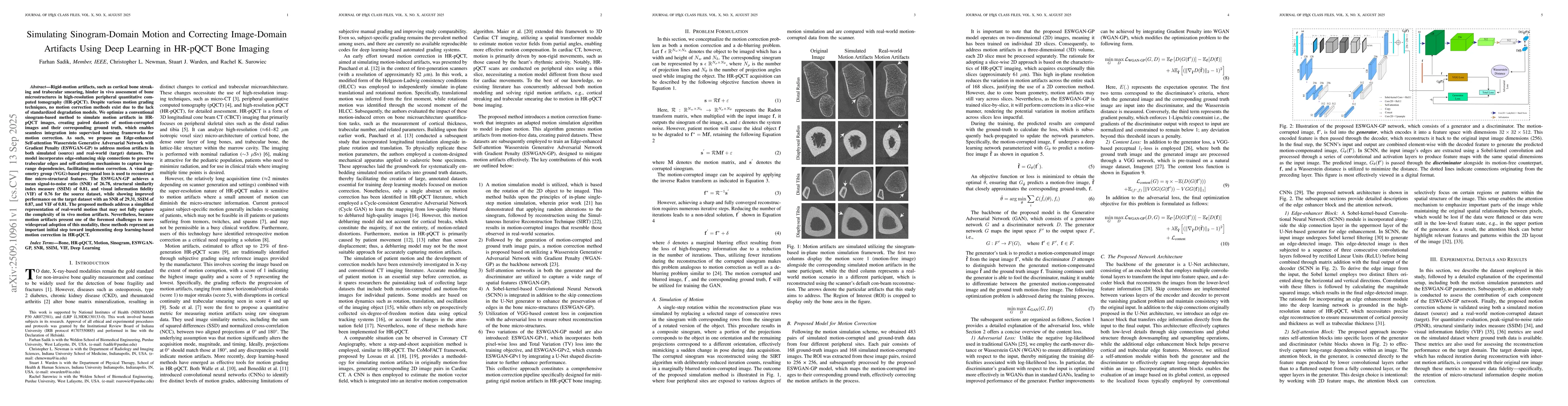 Thumbnail for Simulating Sinogram-Domain Motion and Correcting Image-Domain Artifacts
  Using Deep Learning in HR-pQCT Bone Imaging