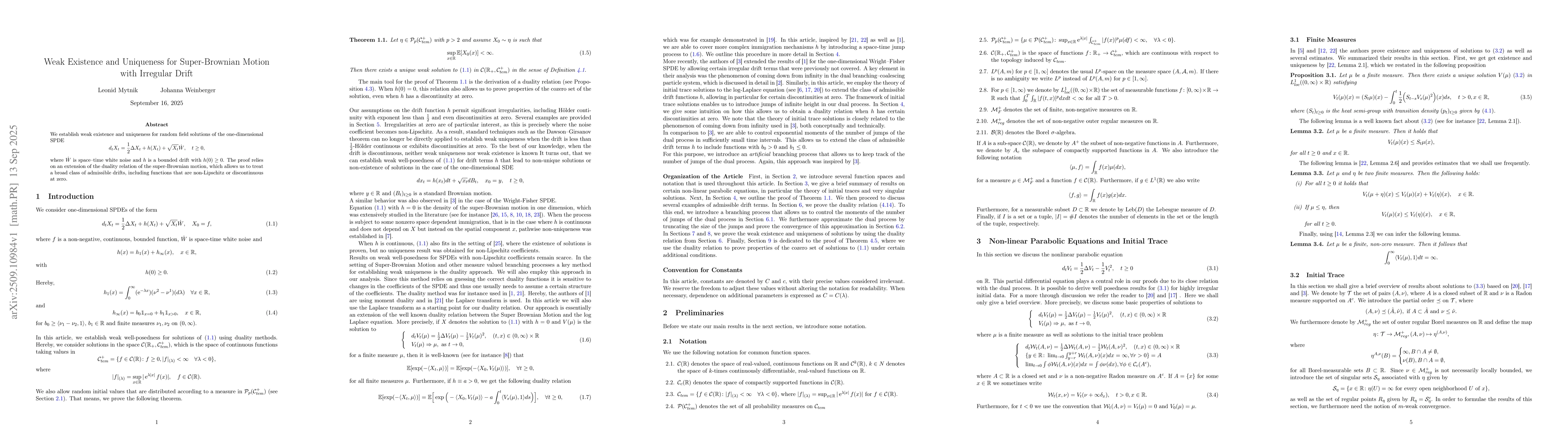 Thumbnail for Weak Existence and Uniqueness for Super-Brownian Motion with Irregular
  Drift
