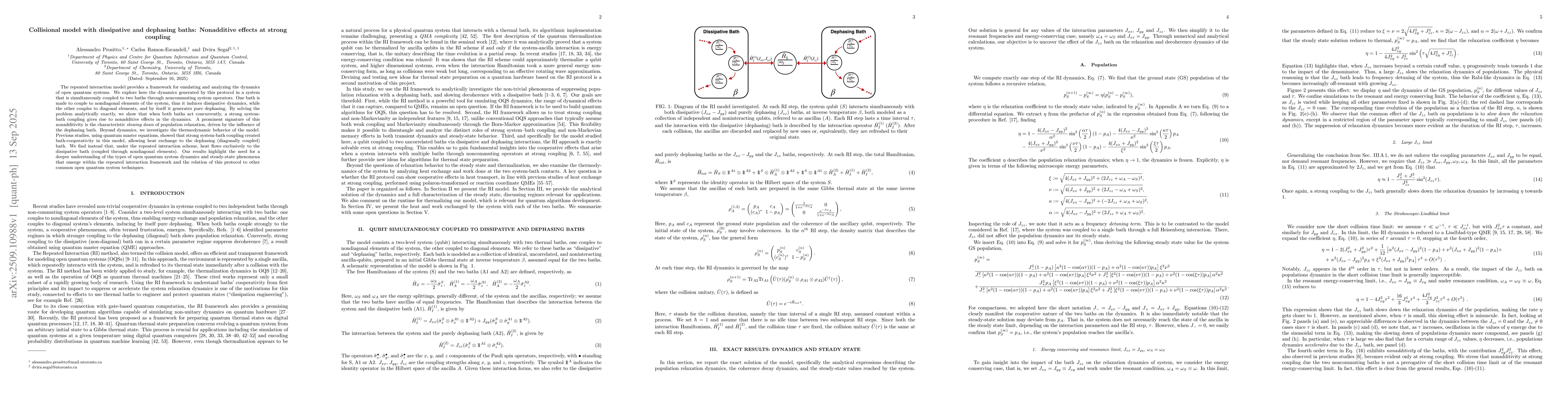 Thumbnail for Collisional model with dissipative and dephasing baths: Nonadditive
  effects at strong coupling