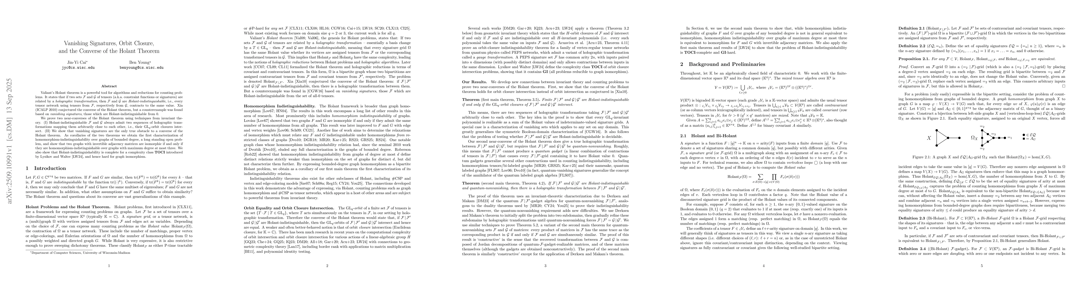 Thumbnail for Vanishing Signatures, Orbit Closure, and the Converse of the Holant
  Theorem