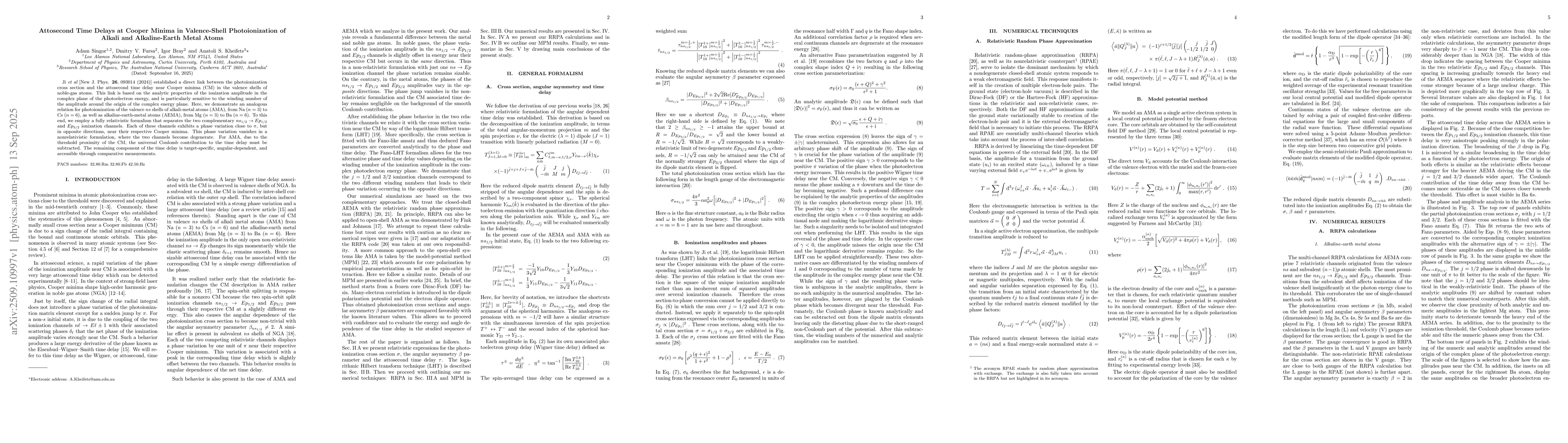 Thumbnail for Attosecond Time Delays at Cooper Minima in Valence-Shell Photoionization
  of Alkali and Alkaline-Earth Metal Atoms