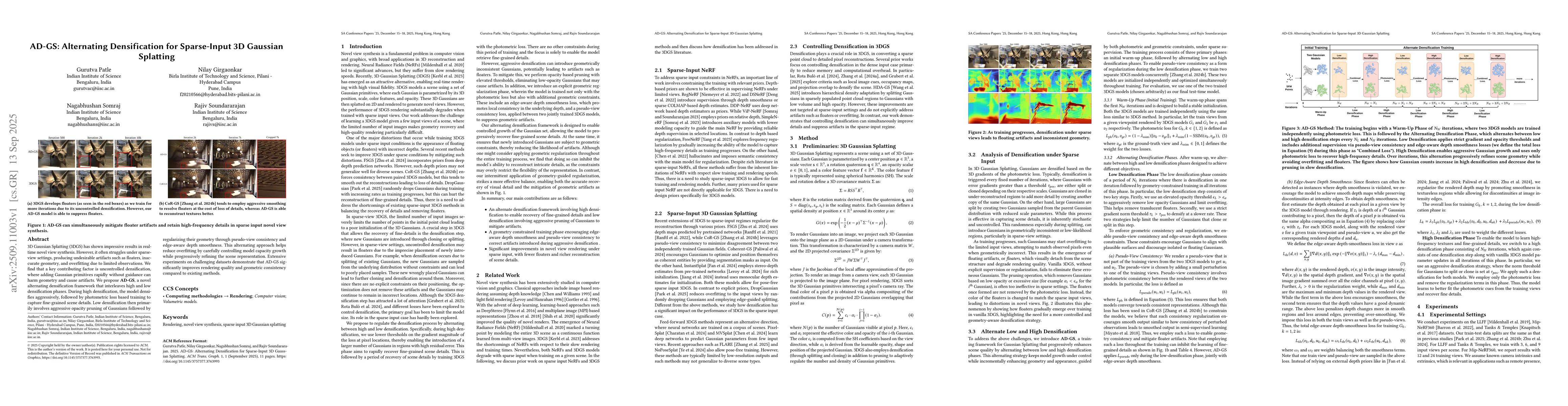 Thumbnail for AD-GS: Alternating Densification for Sparse-Input 3D Gaussian Splatting