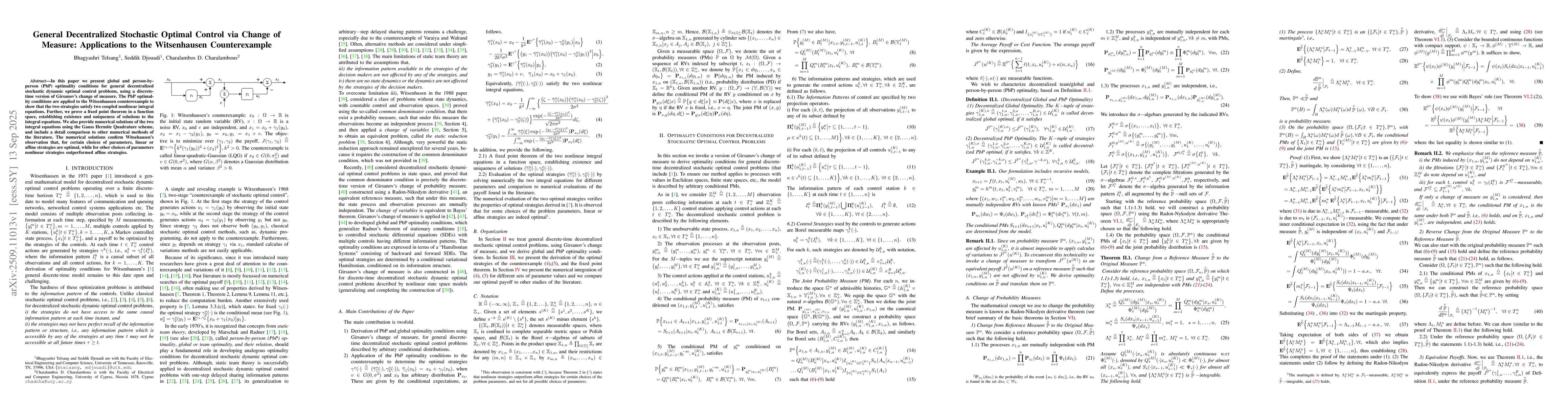 Thumbnail for General Decentralized Stochastic Optimal Control via Change of Measure:
  Applications to the Witsenhausen Counterexample