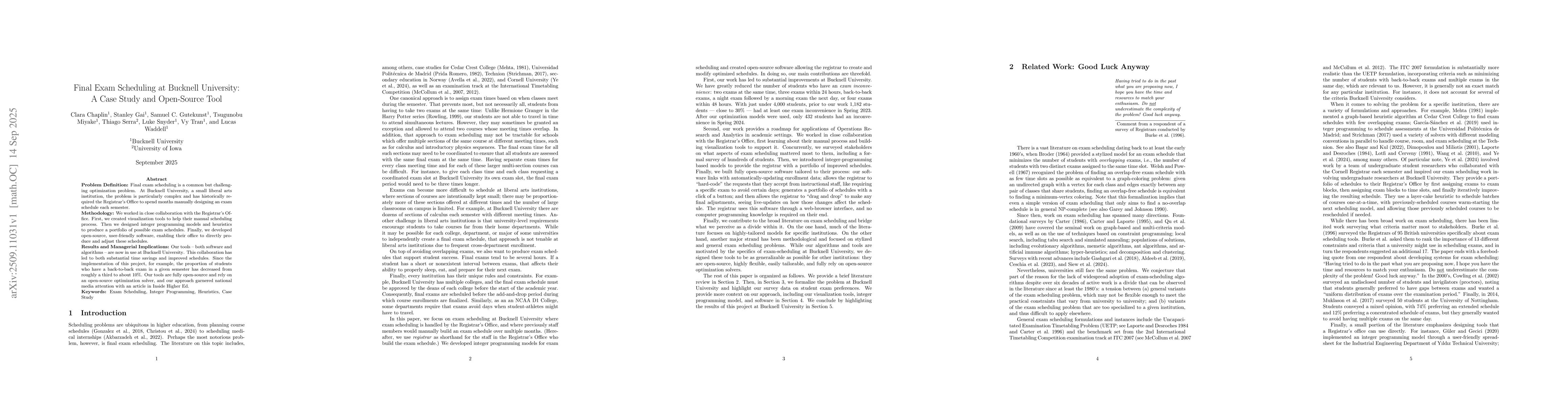 Thumbnail for Final Exam Scheduling at Bucknell University: A Case Study and
  Open-Source Tool