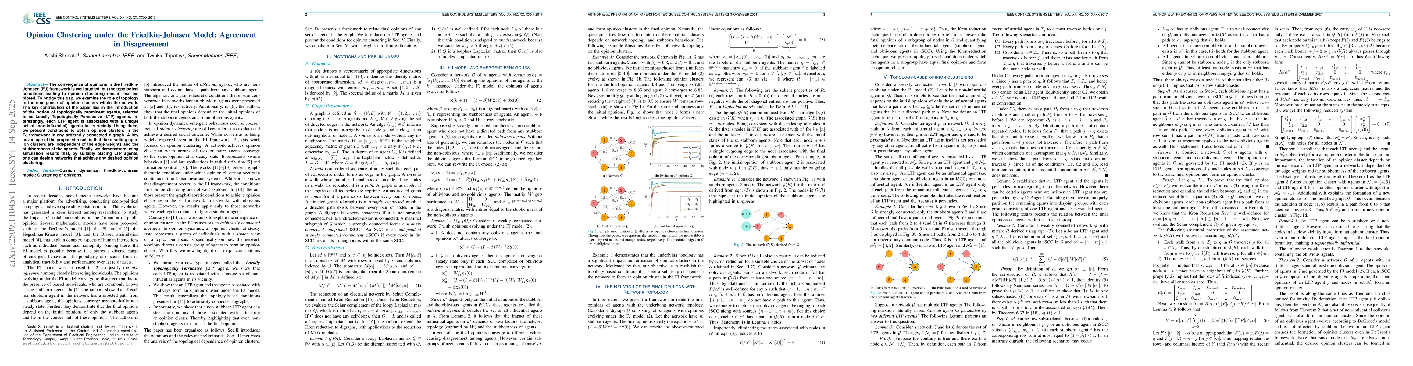 Thumbnail for Opinion Clustering under the Friedkin-Johnsen Model: Agreement in
  Disagreement