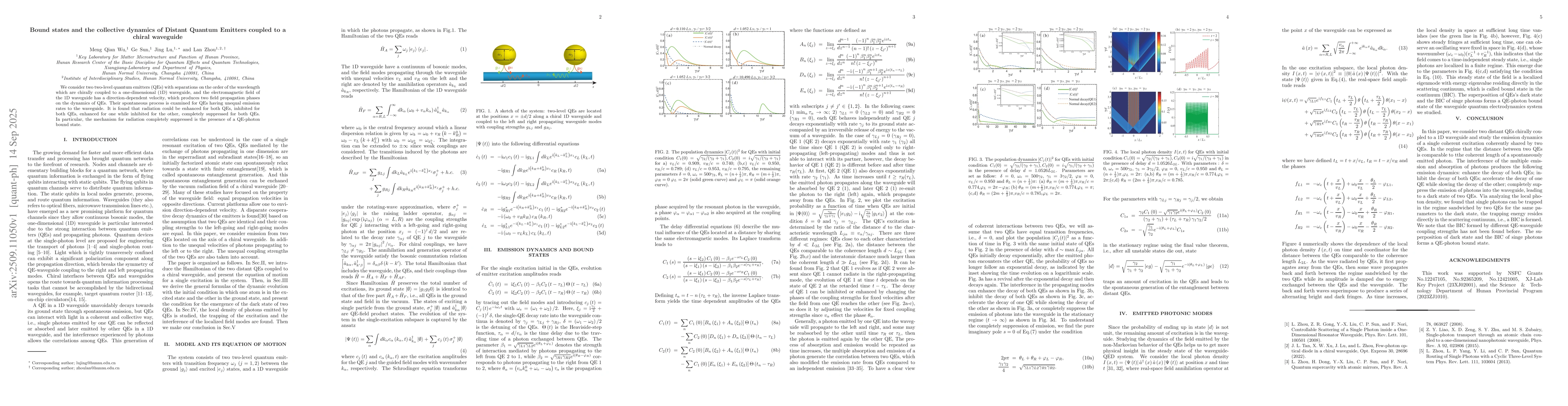 Thumbnail for Bound states and the collective dynamics of Distant Quantum Emitters
  coupled to a chiral waveguide