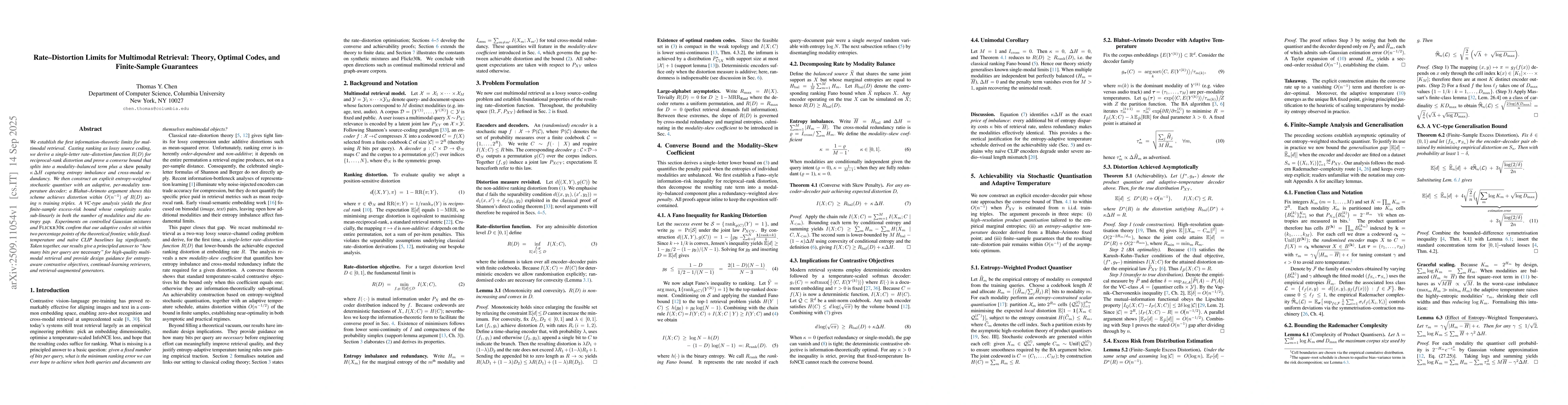 Thumbnail for Rate-Distortion Limits for Multimodal Retrieval: Theory, Optimal Codes,
  and Finite-Sample Guarantees