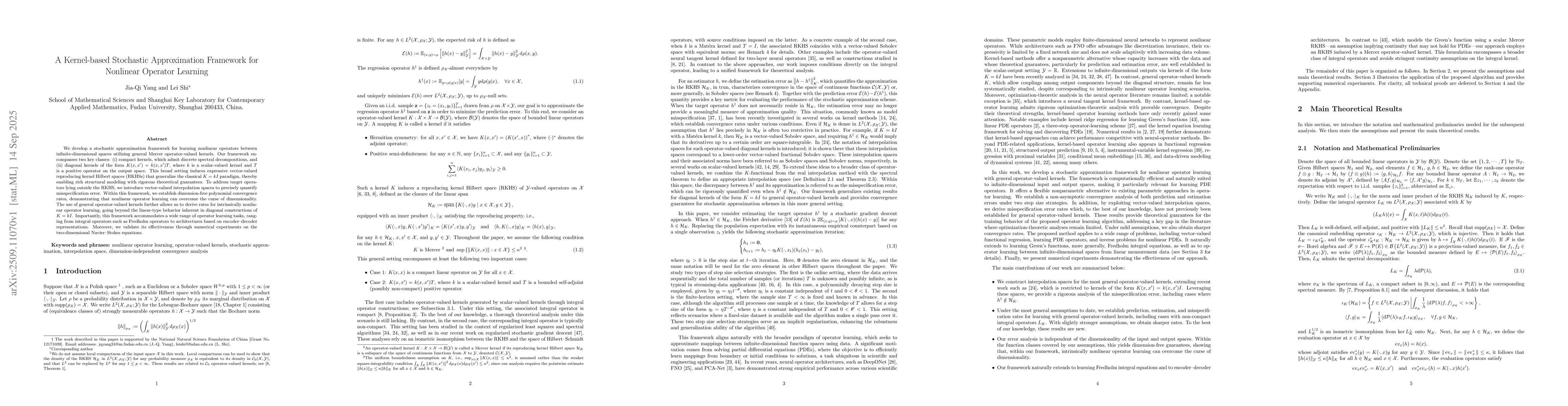 Thumbnail for Kernel-based Stochastic Approximation Framework for Nonlinear Operator
  Learning