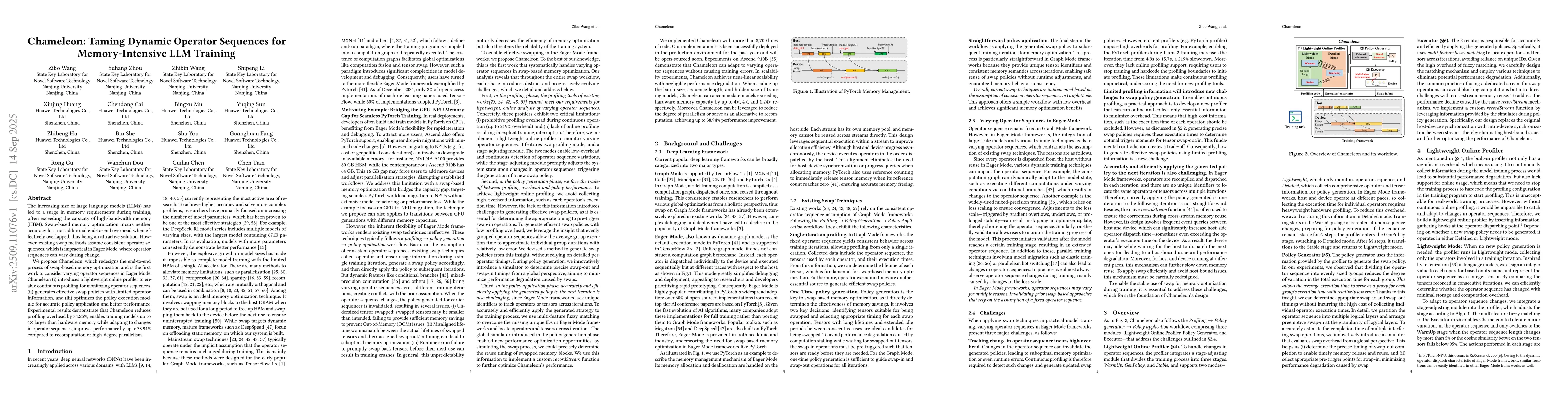 Thumbnail for Chameleon: Taming Dynamic Operator Sequences for Memory-Intensive LLM
  Training