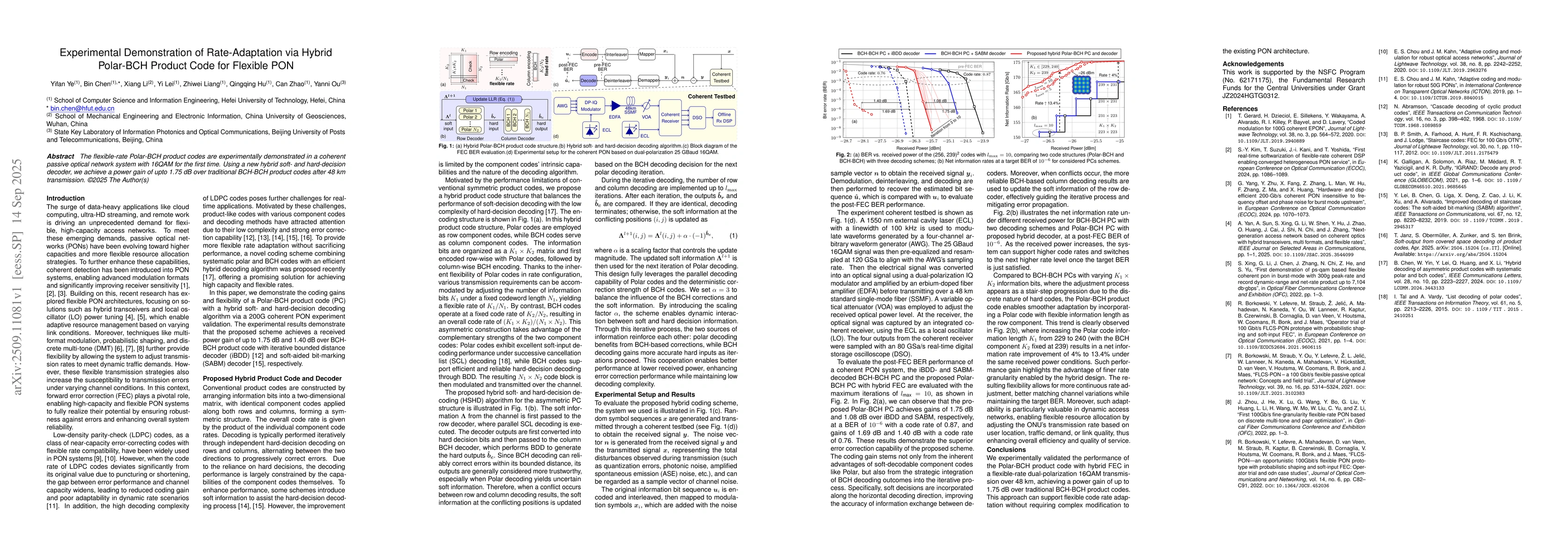 Thumbnail for Experimental Demonstration of Rate-Adaptation via Hybrid Polar-BCH
  Product Code for Flexible PON