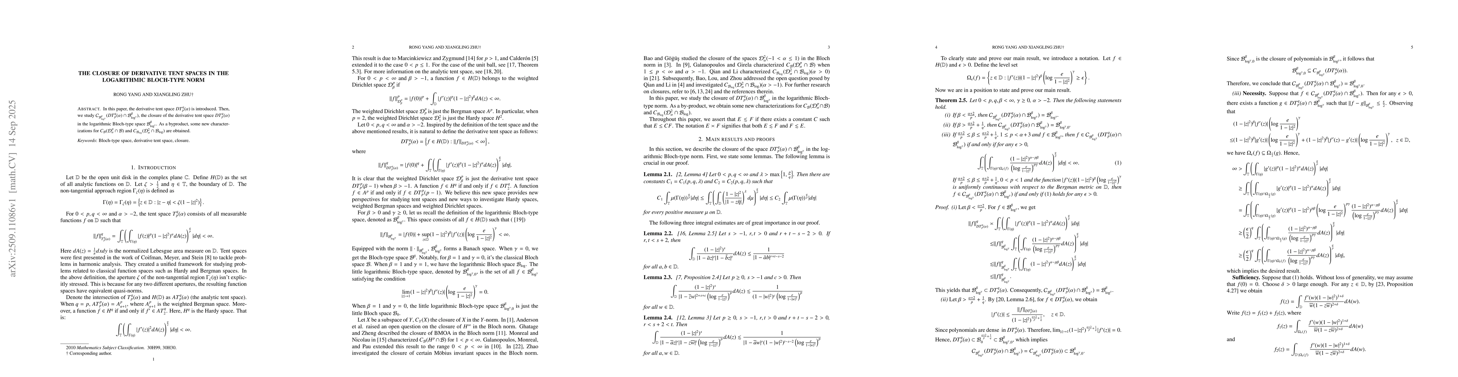 Thumbnail for The closure of derivative tent spaces in the logarithmic Bloch-type norm