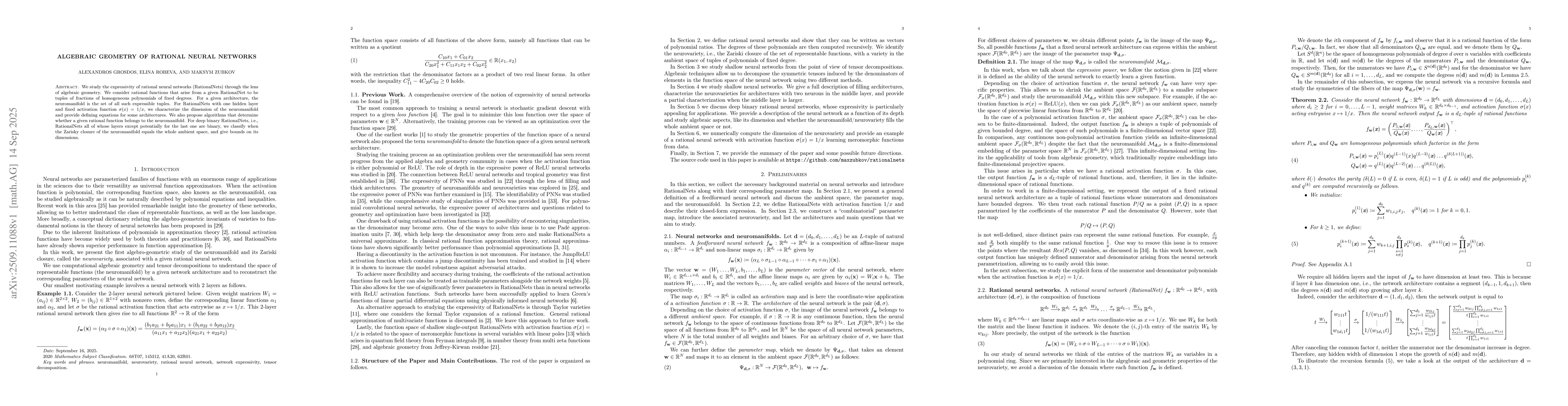 Thumbnail for Algebraic geometry of rational neural networks