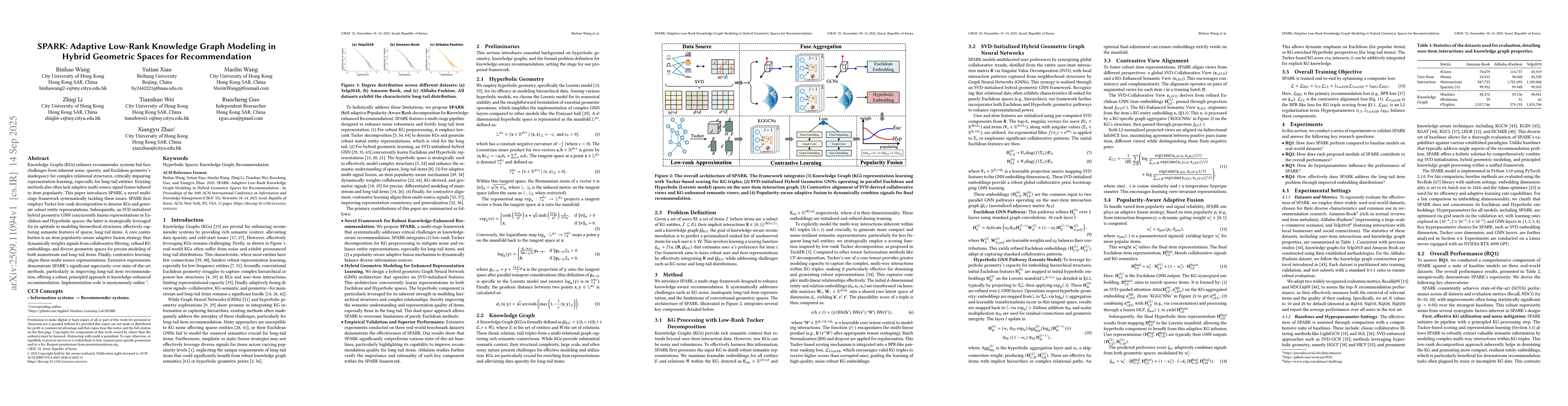 Thumbnail for SPARK: Adaptive Low-Rank Knowledge Graph Modeling in Hybrid Geometric
  Spaces for Recommendation