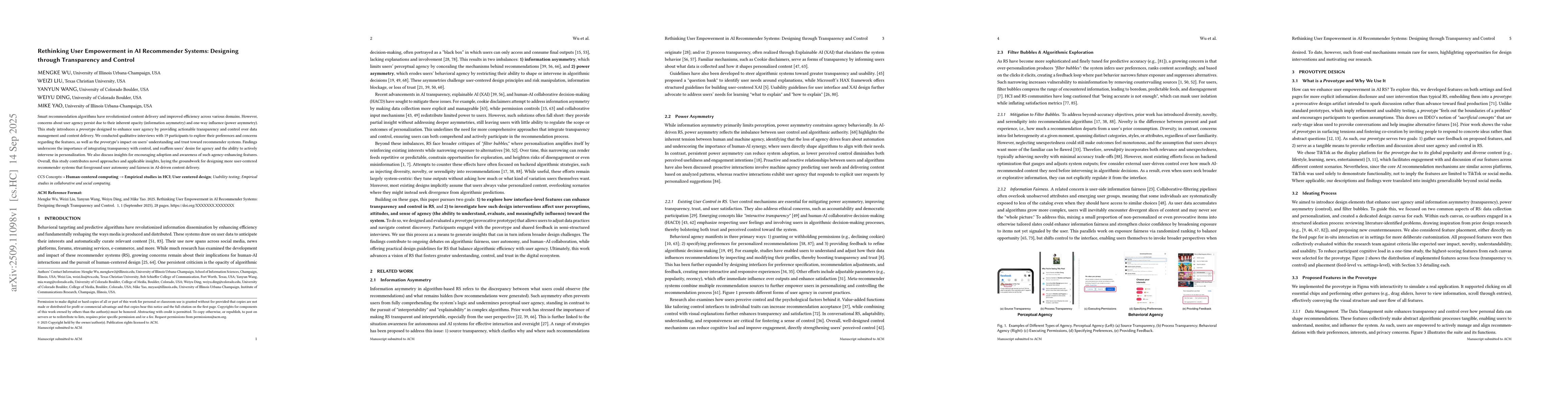 Thumbnail for Rethinking User Empowerment in AI Recommender Systems: Designing through
  Transparency and Control