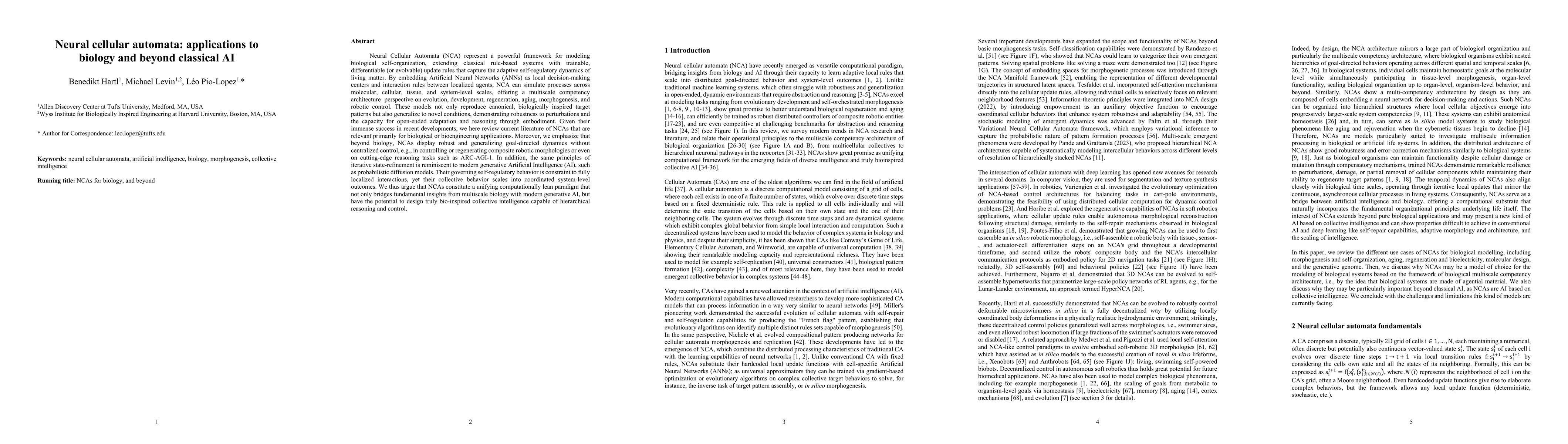 Thumbnail for Neural cellular automata: applications to biology and beyond classical
  AI
