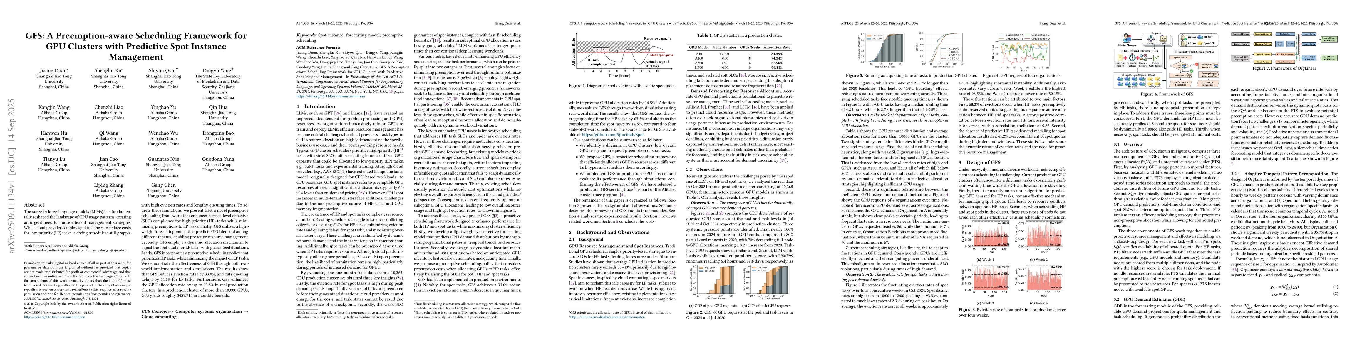 Thumbnail for GFS: A Preemption-aware Scheduling Framework for GPU Clusters with
  Predictive Spot Instance Management