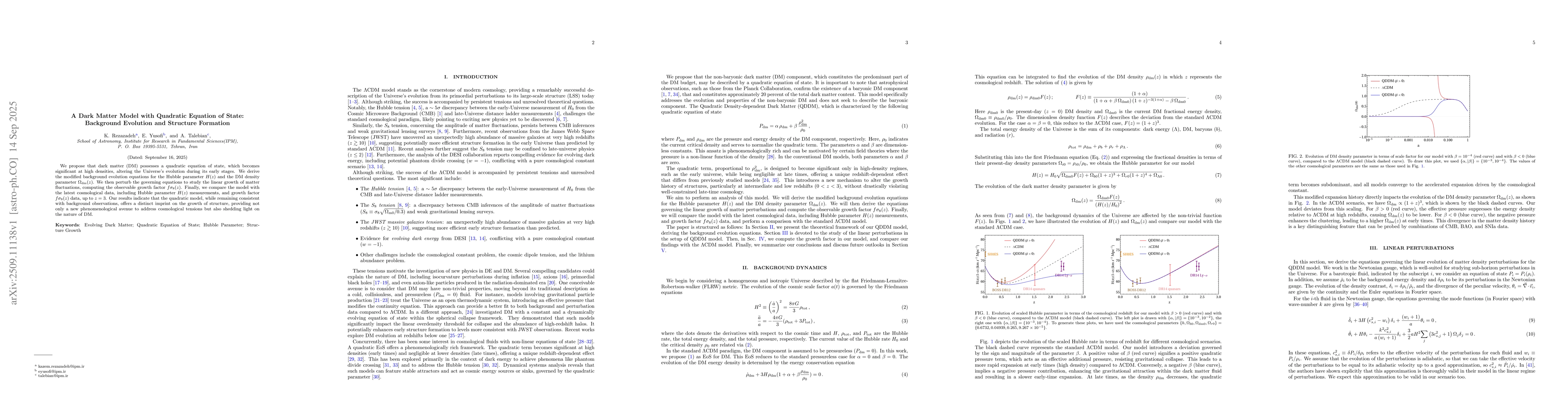 Thumbnail for A Dark Matter Model with Quadratic Equation of State: Background
  Evolution and Structure Formation