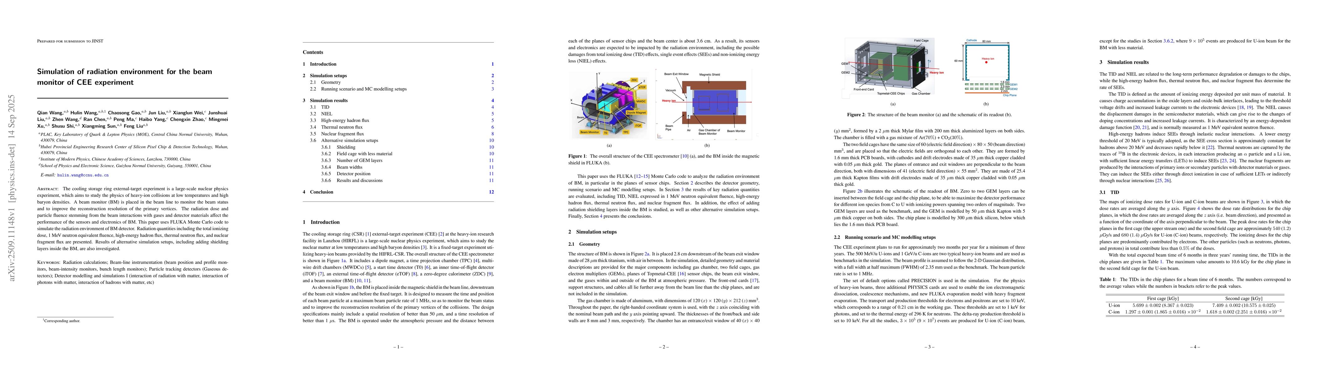 Thumbnail for Simulation of radiation environment for the beam monitor of CEE
  experiment