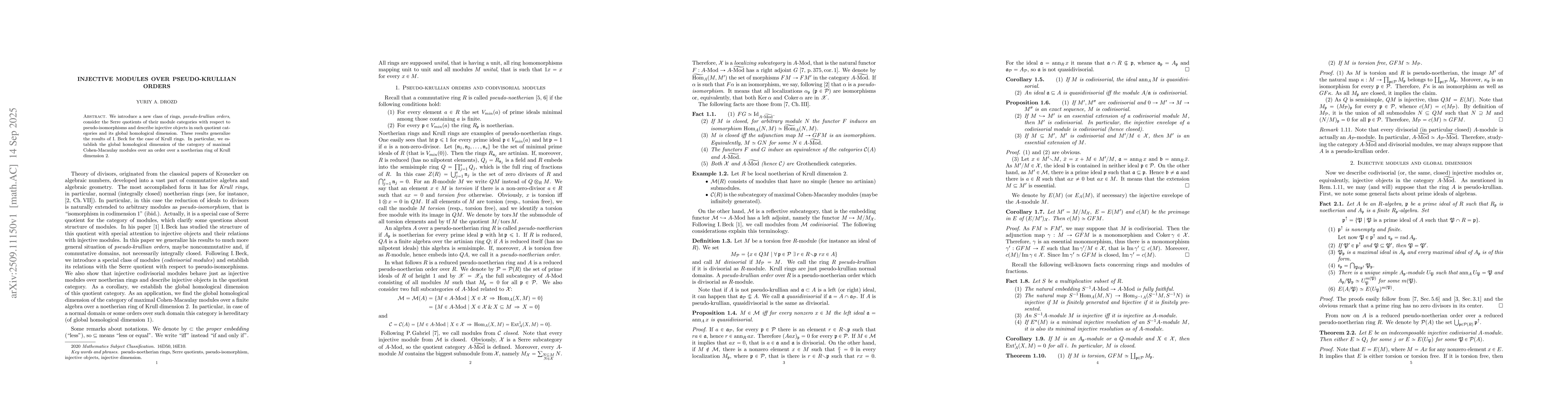 Thumbnail for Injective modules over pseudo-krullian orders