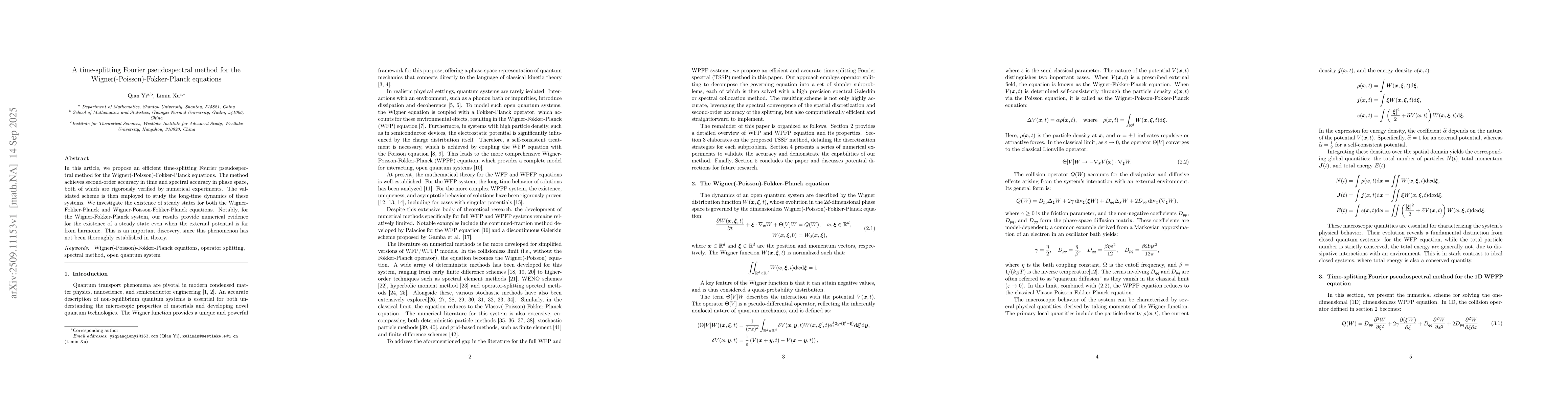 Thumbnail for A time-splitting Fourier pseudospectral method for the
  Wigner(-Poisson)-Fokker-Planck equations