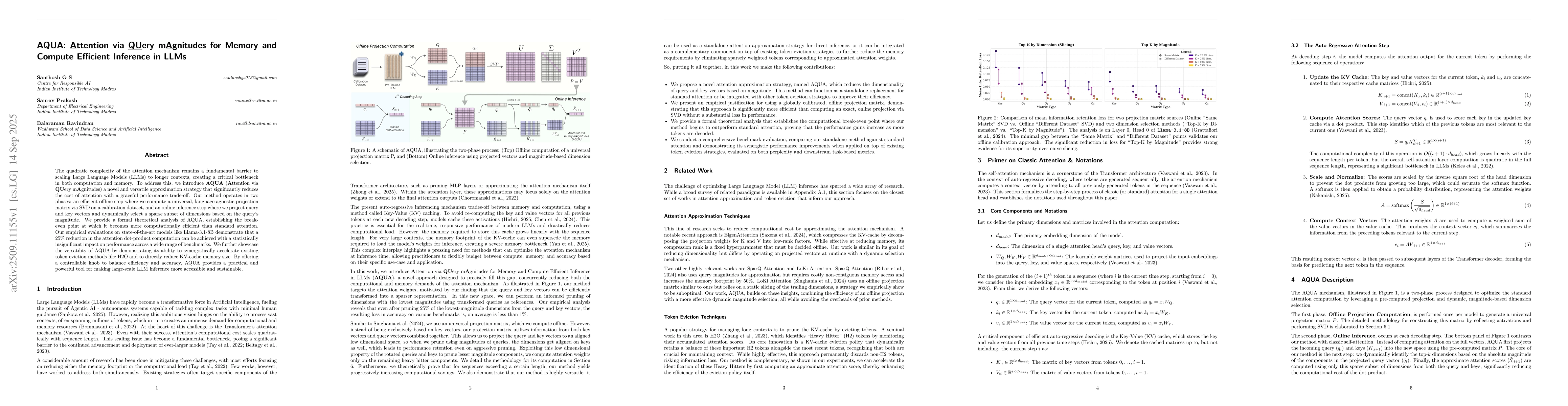 Thumbnail for AQUA: Attention via QUery mAgnitudes for Memory and Compute Efficient
  Inference in LLMs