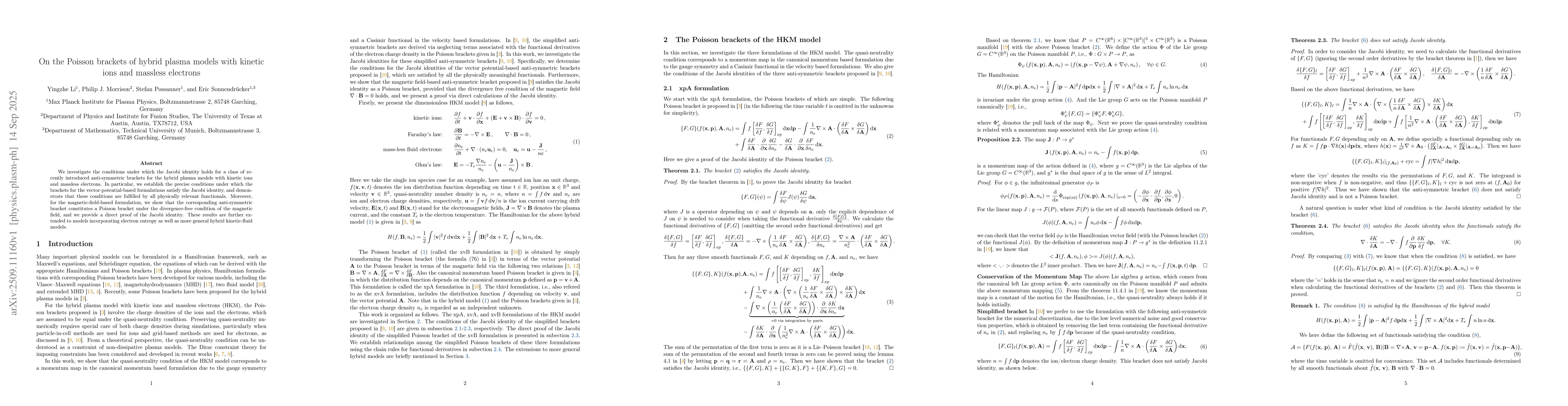 Thumbnail for On the Poisson brackets of hybrid plasma models with kinetic ions and
  massless electrons