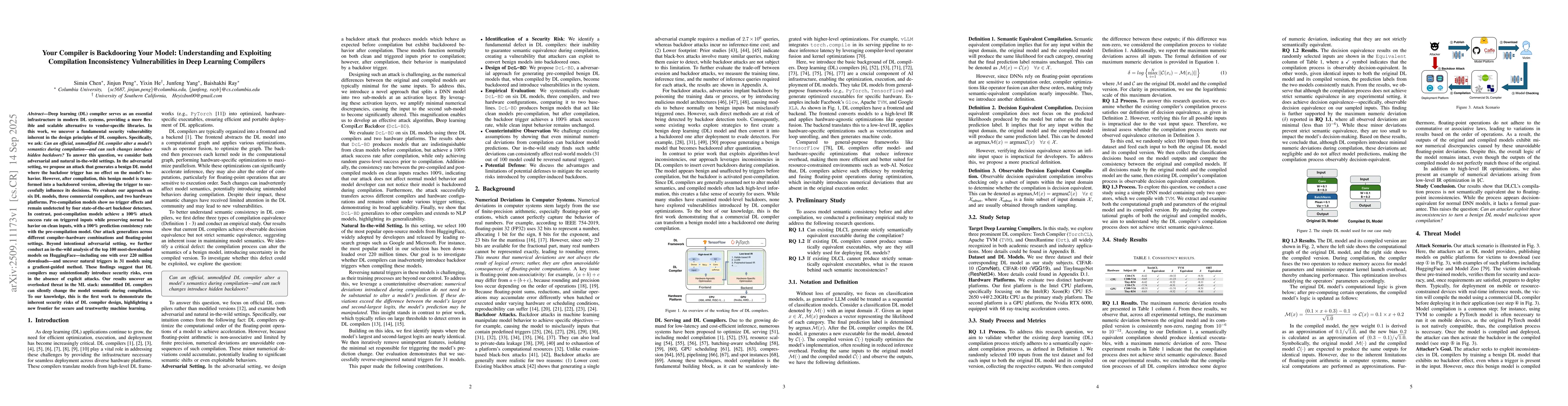 Thumbnail for Your Compiler is Backdooring Your Model: Understanding and Exploiting
  Compilation Inconsistency Vulnerabilities in Deep Learning Compilers