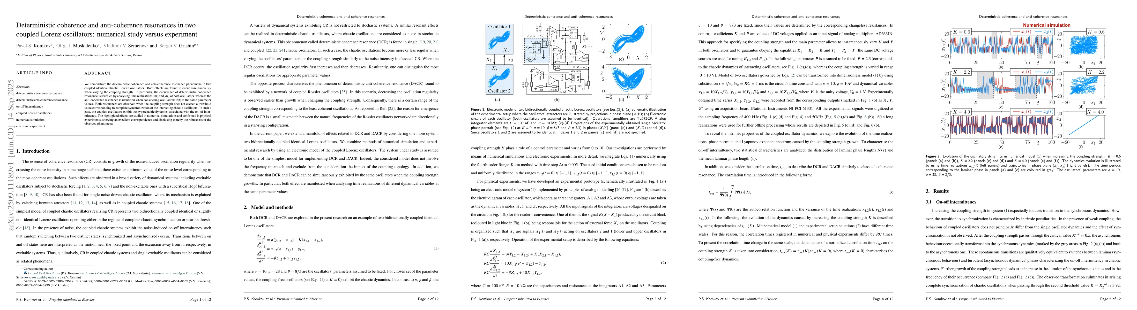 Thumbnail for Deterministic coherence and anti-coherence resonances in two coupled
  Lorenz oscillators: numerical study versus experiment