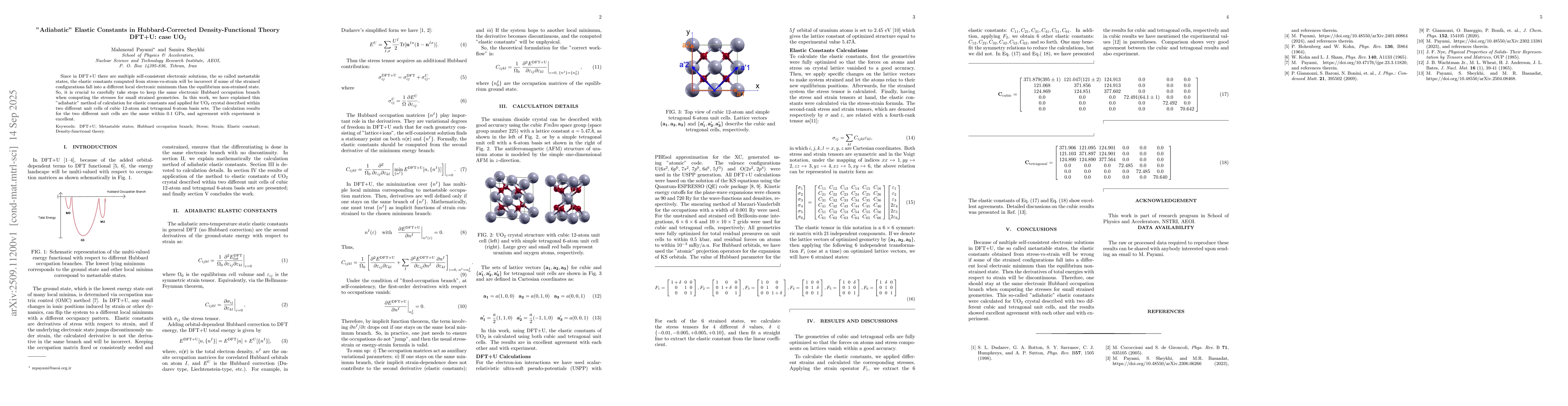 Thumbnail for "Adiabatic" Elastic Constants in Hubbard-Corrected Density-Functional
  Theory DFT+U: case UO$_2$