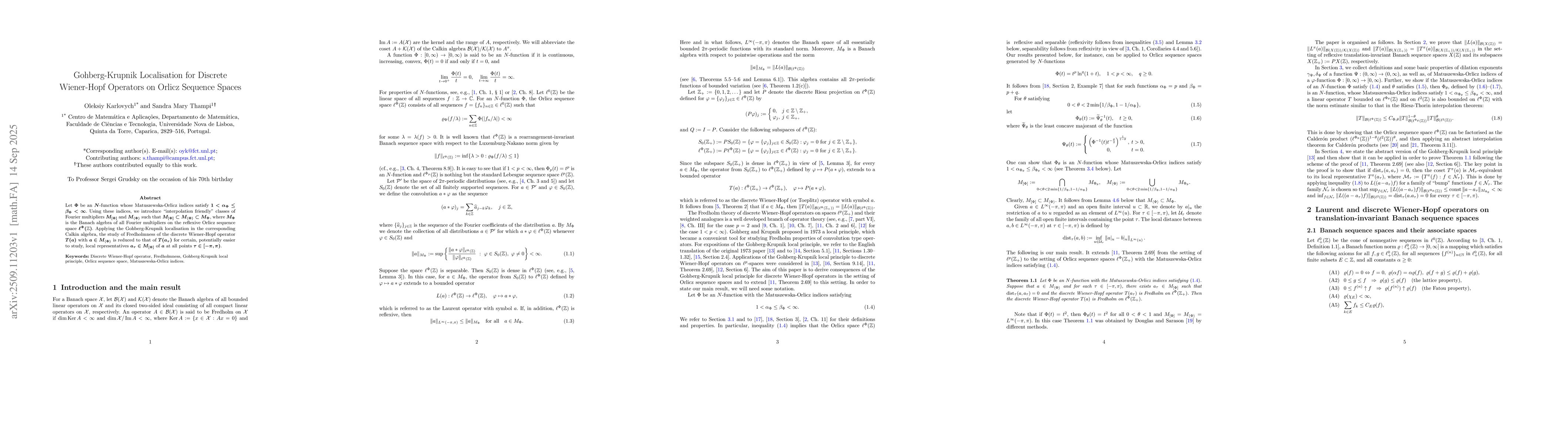 Thumbnail for Gohberg-Krupnik Localisation for Discrete Wiener-Hopf Operators on
  Orlicz Sequence Spaces