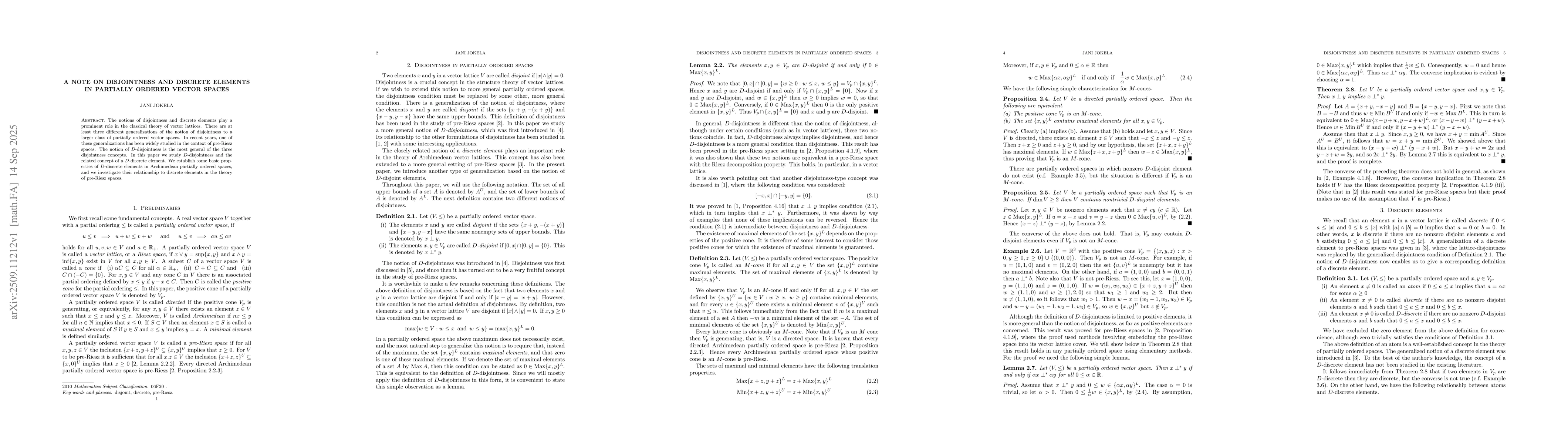 Thumbnail for A note on disjointness and discrete elements in partially ordered vector
  spaces
