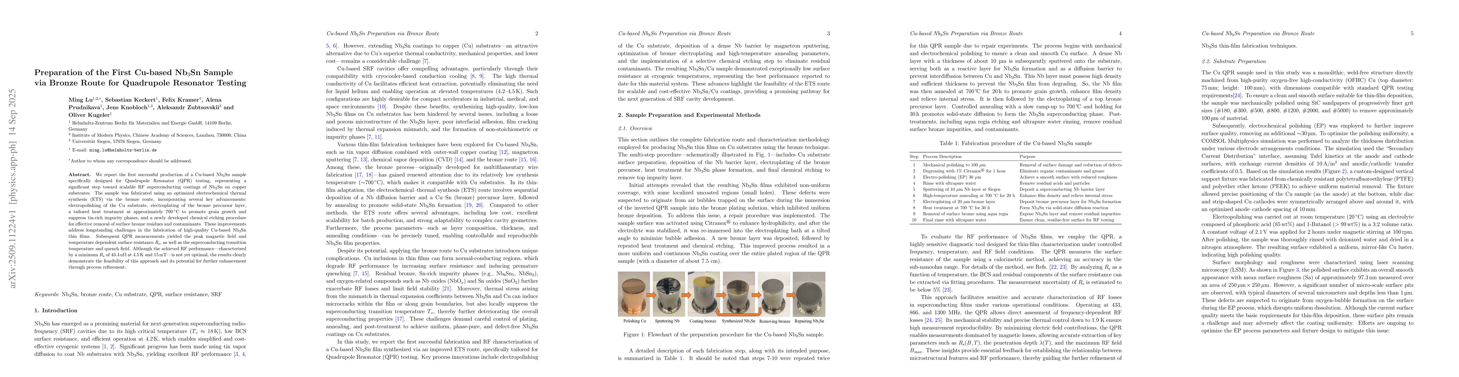 Thumbnail for Preparation of the First Cu-based Nb$_3$Sn Sample via Bronze Route for
  Quadrupole Resonator Testing