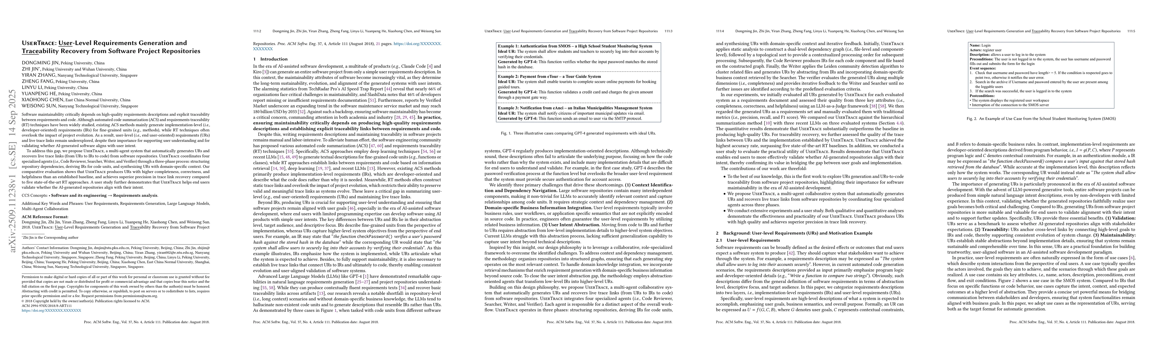Thumbnail for UserTrace: User-Level Requirements Generation and Traceability Recovery
  from Software Project Repositories