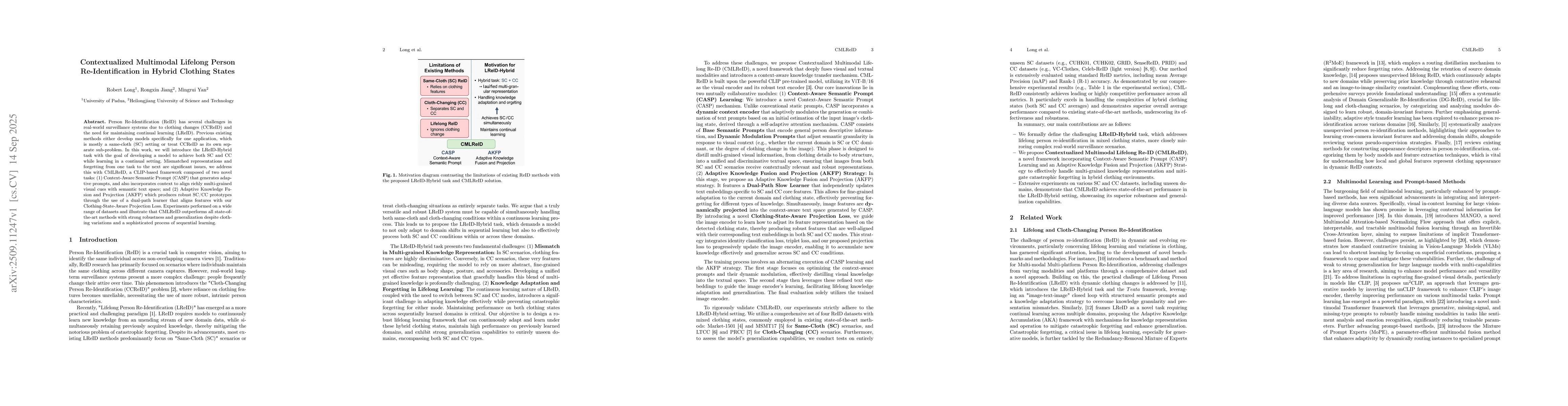 Thumbnail for Contextualized Multimodal Lifelong Person Re-Identification in Hybrid
  Clothing States