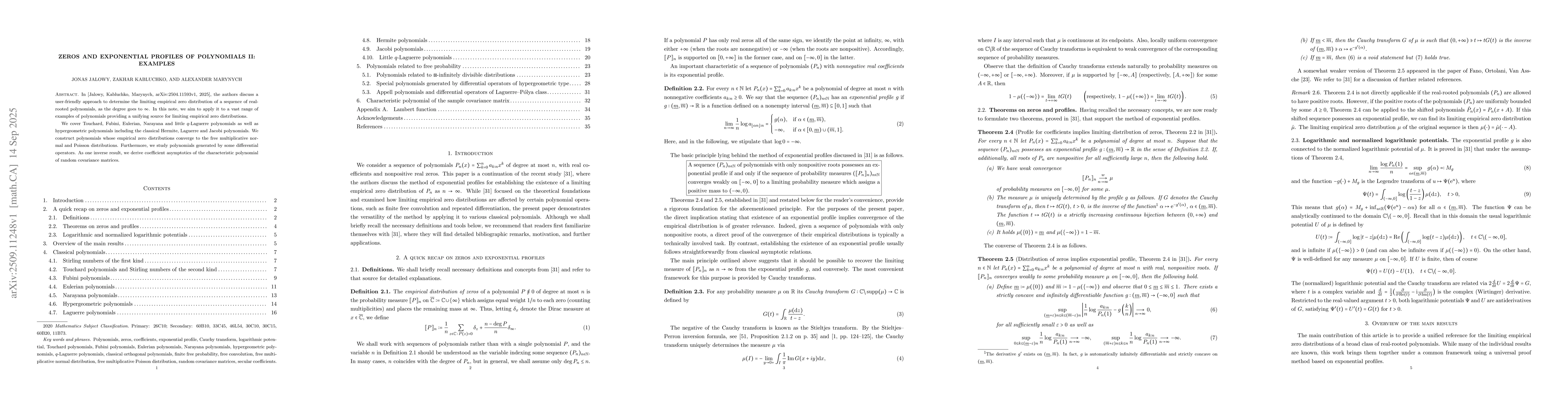 Thumbnail for Zeros and exponential profiles of polynomials II: Examples
