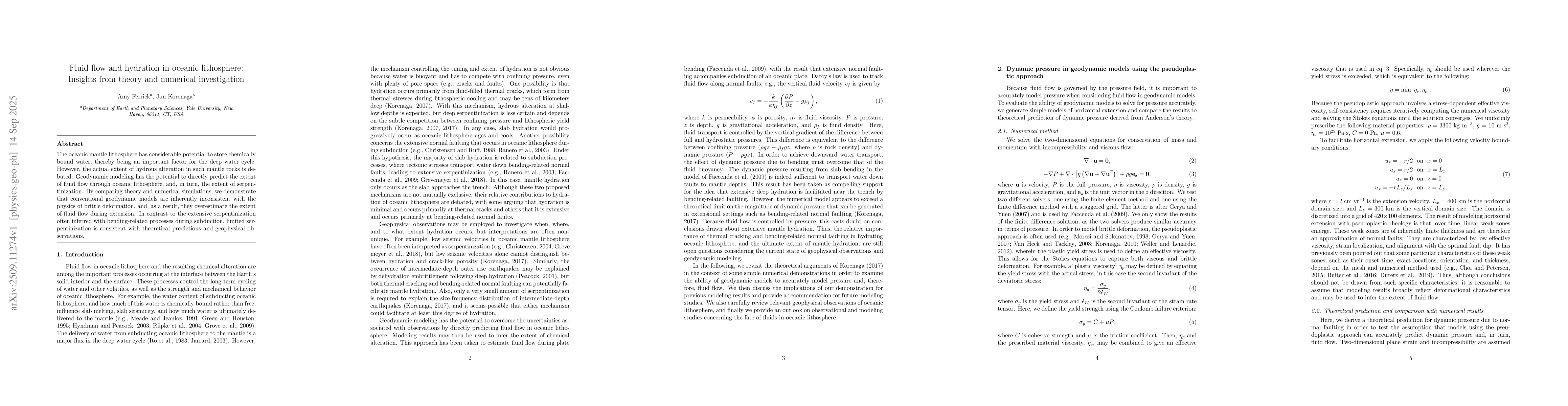 Thumbnail for Fluid flow and hydration in oceanic lithosphere: Insights from theory
  and numerical investigation