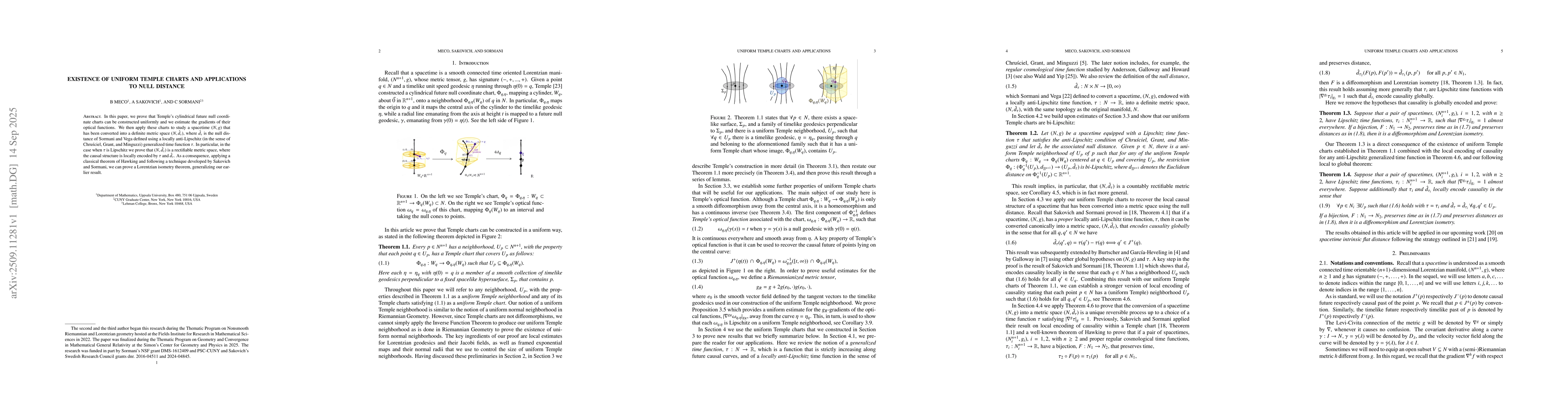 Thumbnail for Existence of uniform Temple charts and applications to null distance