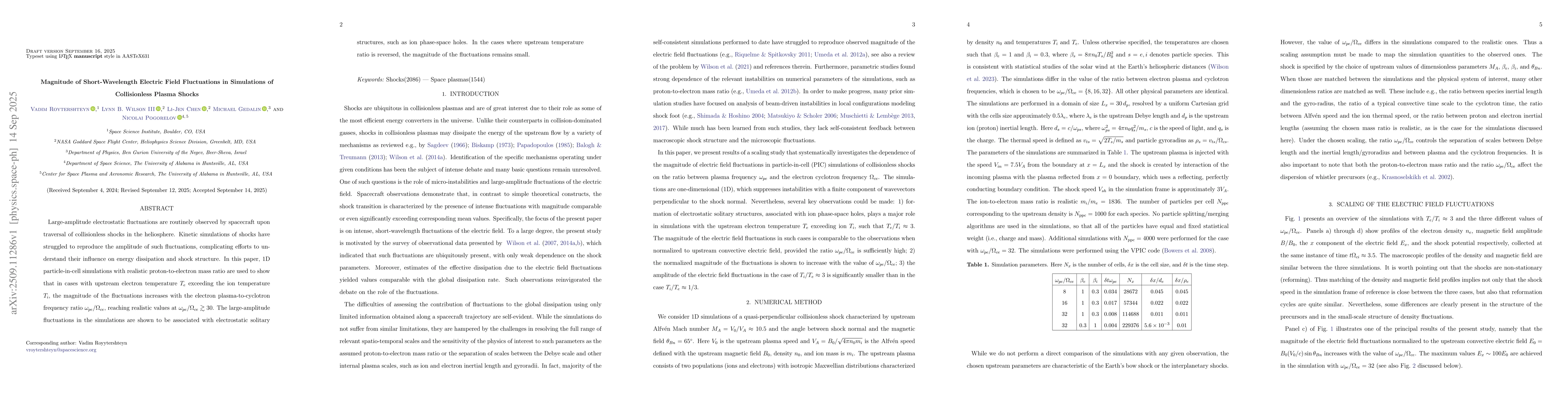 Thumbnail for Magnitude of Short-Wavelength Electric Field Fluctuations in Simulations
  of Collisionless Plasma Shocks