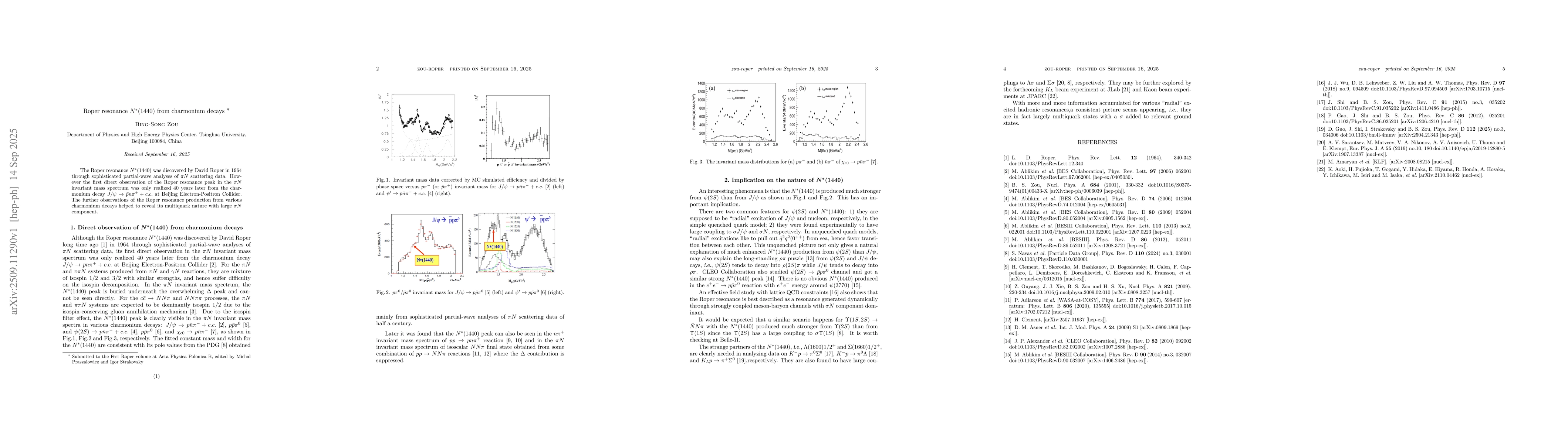 Thumbnail for Roper resonance $N^*(1440)$ from charmonium decays