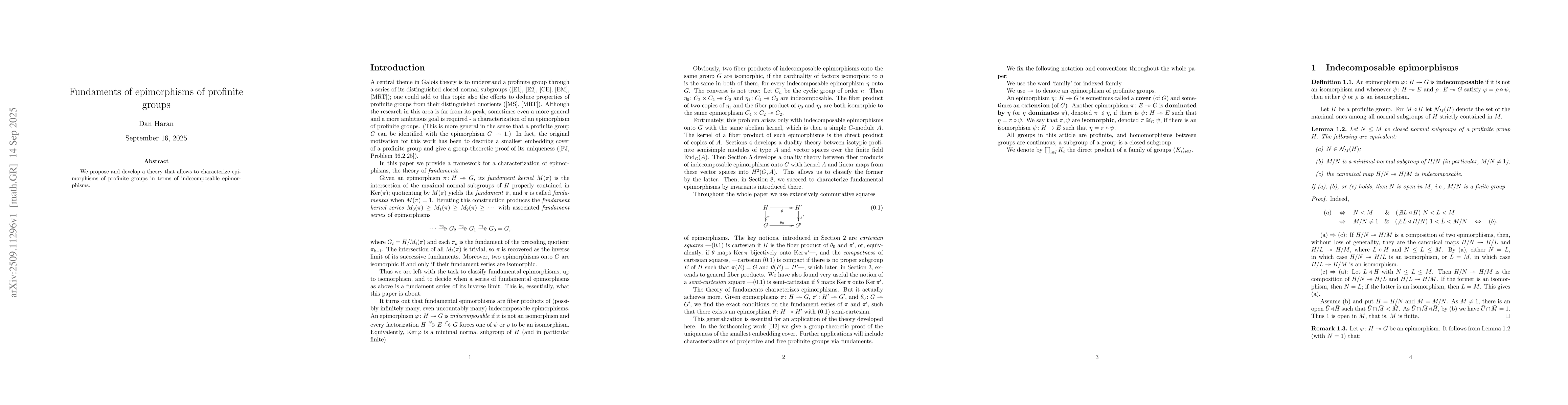 Thumbnail for Fundaments of epimorphisms of profinite groups