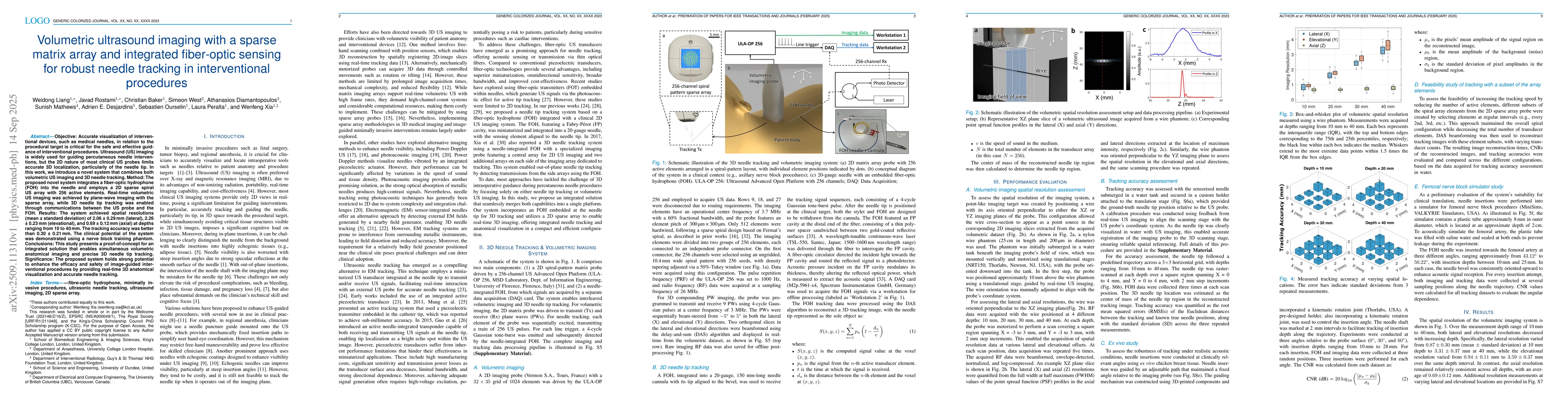 Thumbnail for Volumetric ultrasound imaging with a sparse matrix array and integrated
  fiber-optic sensing for robust needle tracking in interventional procedures