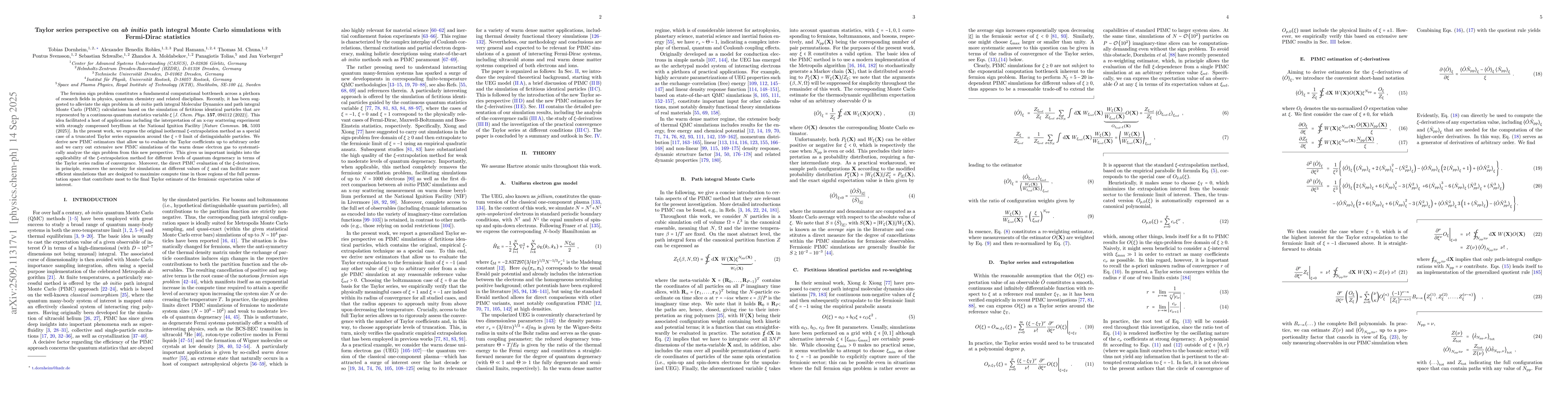 Thumbnail for Taylor series perspective on ab initio path integral Monte Carlo
  simulations with Fermi-Dirac statistics