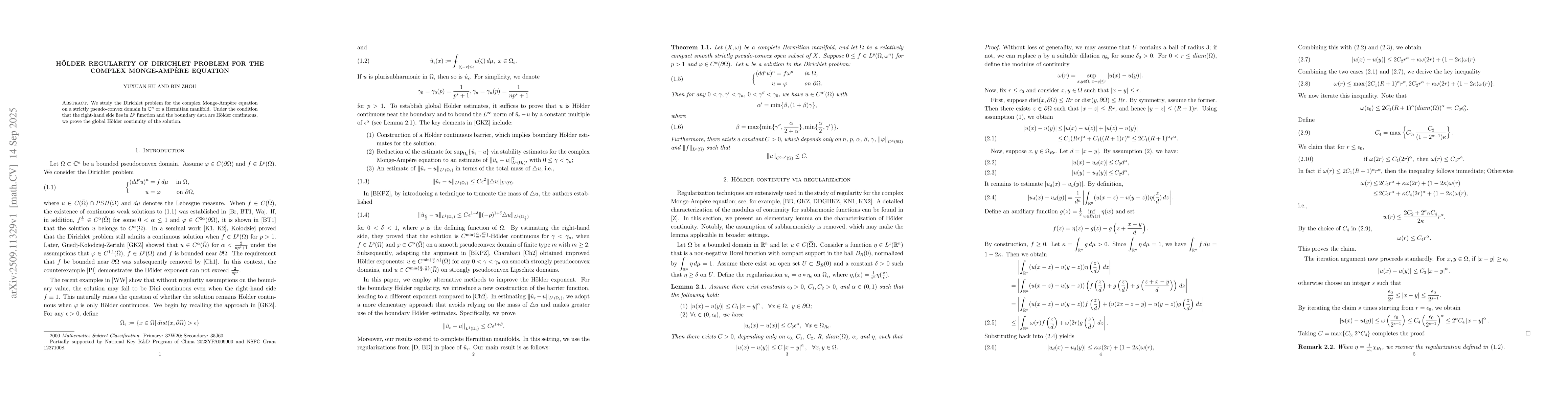 Thumbnail for Hölder Regularity of Dirichlet Problem For The Complex Monge-Ampère
  Equation