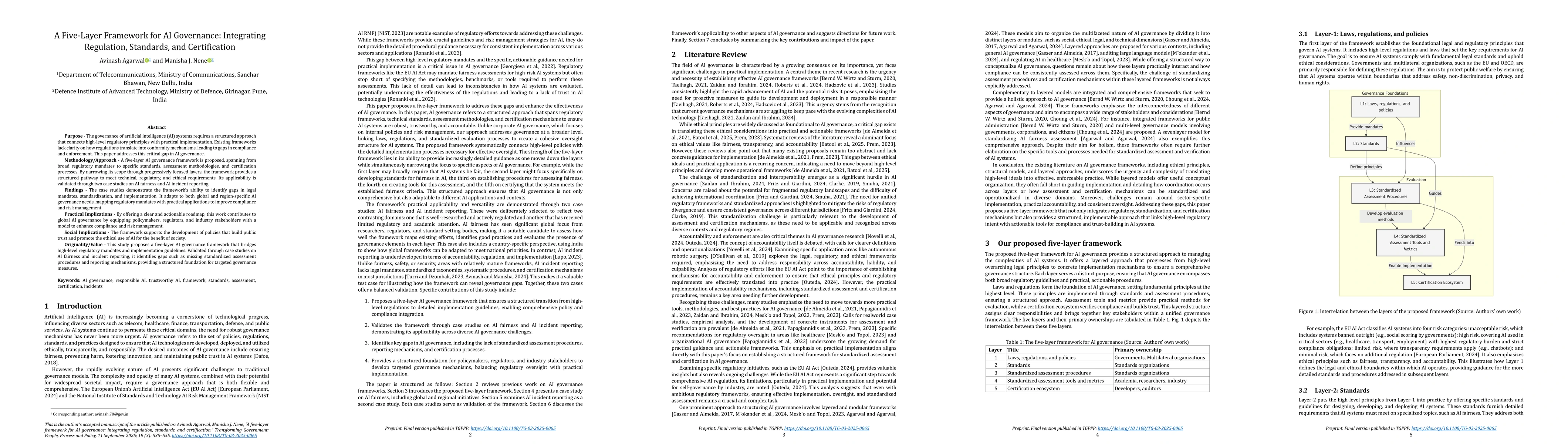 Thumbnail for A five-layer framework for AI governance: integrating regulation,
  standards, and certification