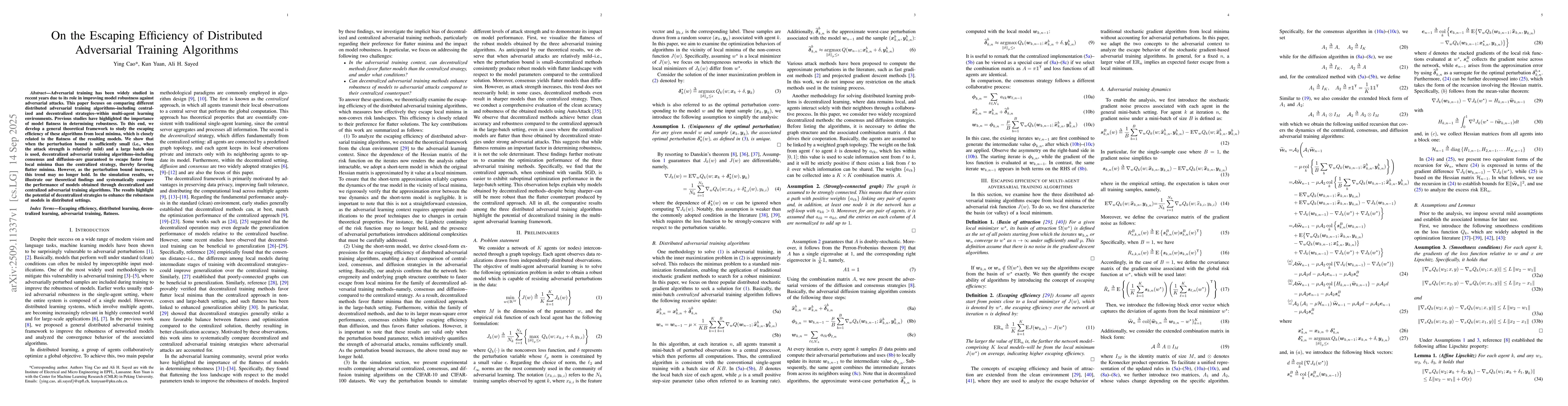 Thumbnail for On the Escaping Efficiency of Distributed Adversarial Training
  Algorithms
