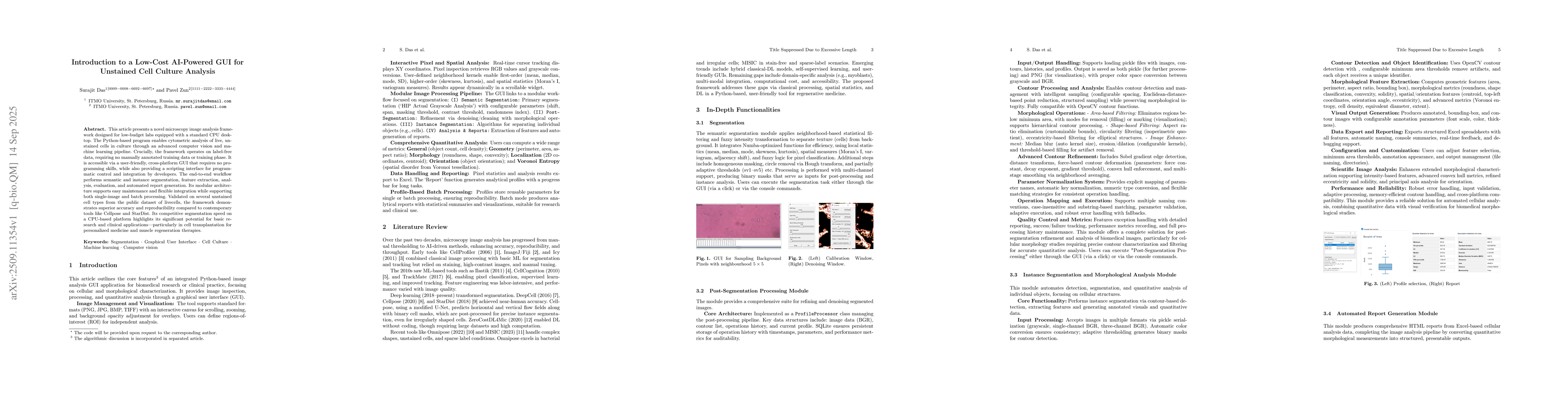 Thumbnail for Introduction to a Low-Cost AI-Powered GUI for Unstained Cell Culture
  Analysis