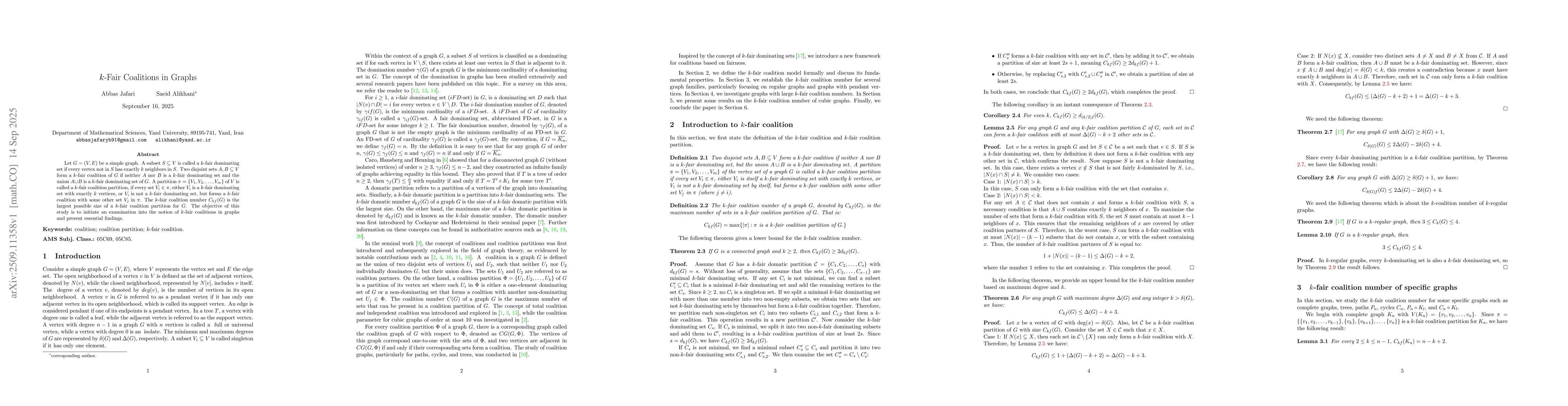 Thumbnail for $k$-Fair Coalitions in Graphs
