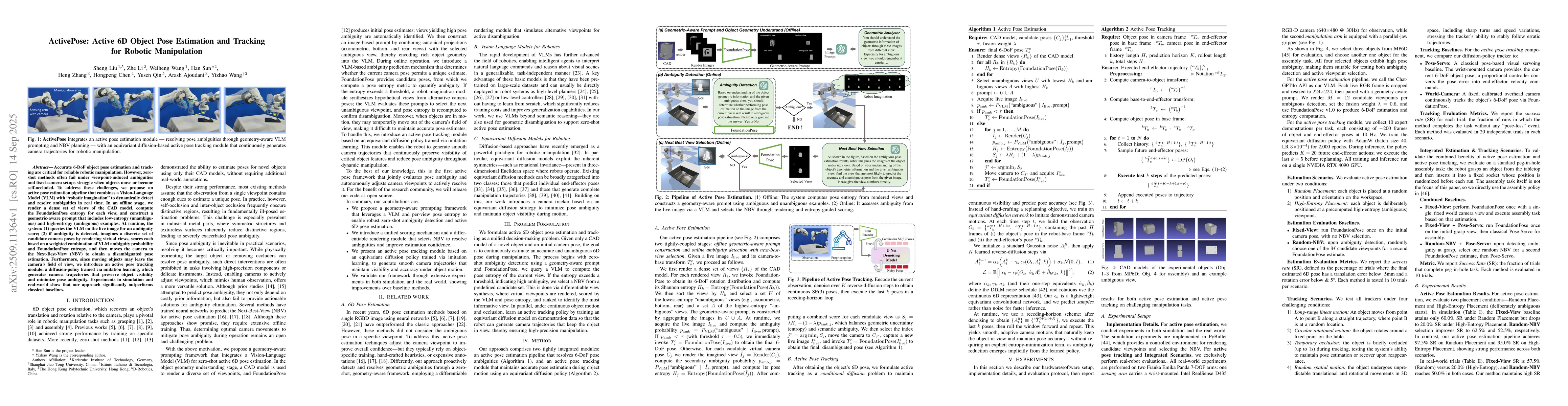 Thumbnail for ActivePose: Active 6D Object Pose Estimation and Tracking for Robotic
  Manipulation