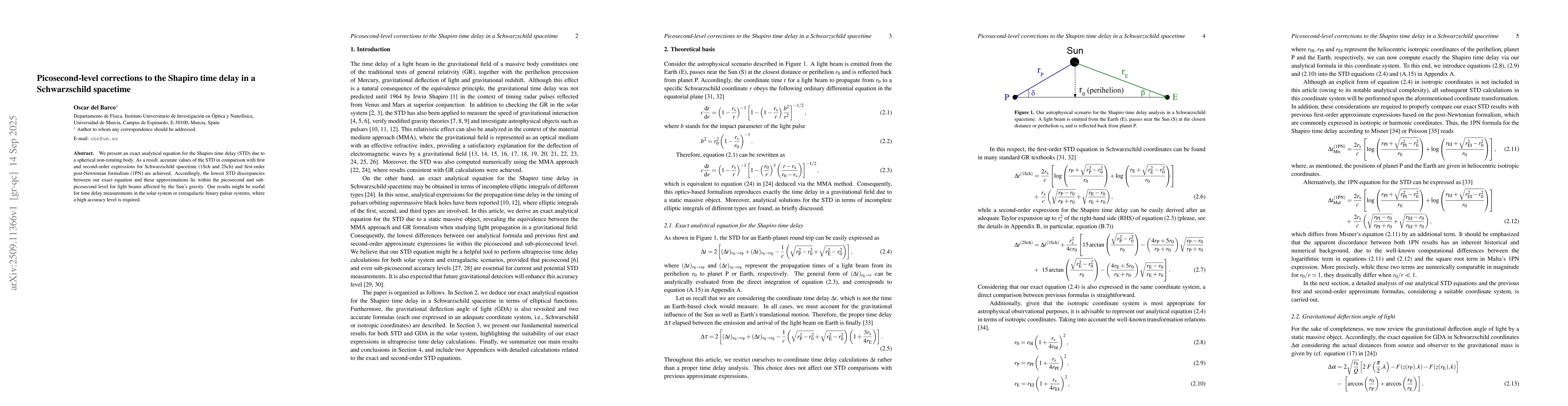 Thumbnail for Picosecond-level corrections to the Shapiro time delay in a
  Schwarzschild spacetime